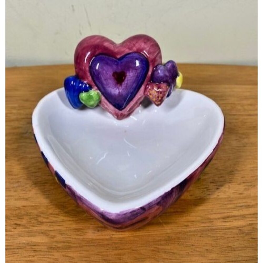 Vintage GAC Multicolored Ceramic 3-D Heart Shaped Trinket Dish 90s